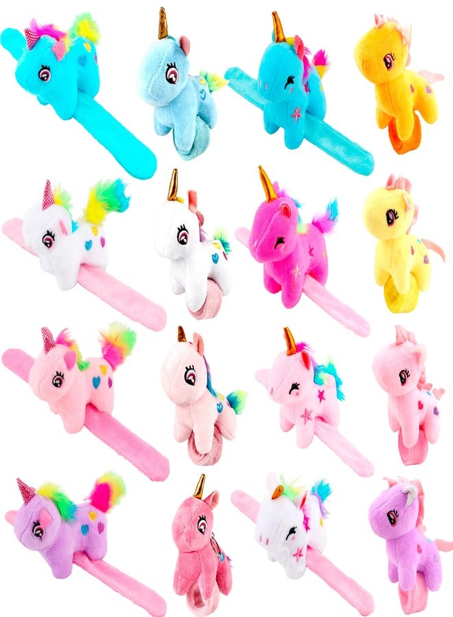 Flahard 16 Pcs Plush Animal Slap Bracelet Unicorn Plush Slap Bracelet Unicorn Stuffed Huggers Pat Ring Bulk for Christmas Birthday Favor Animal Party Gift, 16 Styles - Image 1